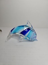 Art Glass Paperweight with Dolphin and Blue Swirl Design, Controlled Bubbles — listing 6