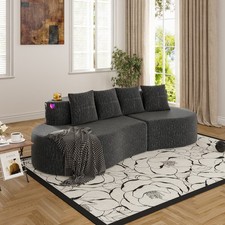 Two-Tone Chenille and Faux Leather Sectional Sofa with Chaise — listing 5
