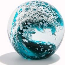 Art Glass Paperweight, Blue & Orange Layered Flower Design with Concave Top — listing 2