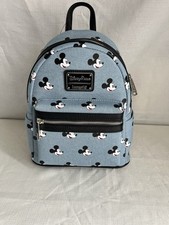 Disney Loungefly Mickey Mouse Canvas Mini Backpack, Blue with Embroidered Mickey Faces