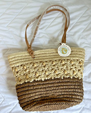 Spartina 449 Daufuskie Island Linen-Blend Drawstring Bucket Handbag with Black & Cream Cross Print — listing 6