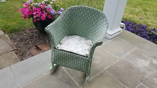 Antique Child's White Wicker Rocking Chair with Solid Wood Seat — listing 3