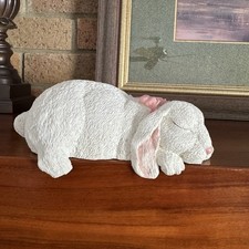 Resin Figurine of Sleeping Bunny/Bear in Polka-Dot Bed with Teddy Bear — listing 4