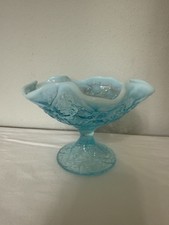 Fenton Lime Green Custard Satin Water Lily Pedestal Compote, 6 inches — listing 5