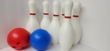 Vintage Plastic Children's Bowling Set with 10 Multicolor Pins and 2 Black Balls — listing 5