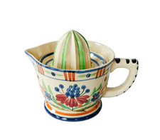 Ceramic Citrus Juicer/Reamer with Blue Stripe and Folk Floral Motif, listing 6
