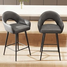 Pair of Metal Swivel Bar Stools with X-Back and Padded Round Tan Microfiber Seats, Counter Height — listing 5