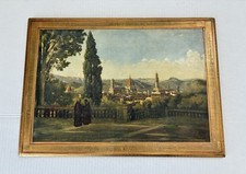Framed Italian Landscape Print with Cypress and Umbrella Pines, Distressed/Crackle Finish — listing 5