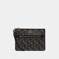 Coach Gallery Pouch Wristlet in Black Crossgrain Leather with Gold Zip Pocket — listing 3