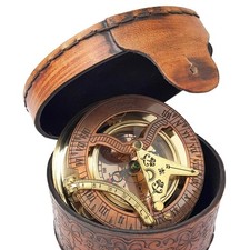 Antique Octagonal Brass Portable Horizontal Sundial with Folding Gnomon and Compass Rose — listing 5