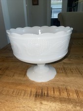 Vintage Milk Glass Footed Compote / Pedestal Vase with Quilted Diamond Pattern — listing 2