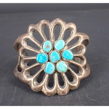 Native American Style Sterling Silver Cuff Bracelet with Turquoise Cluster — listing 3