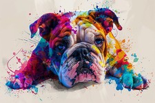 Colorful Pop-Art English Bulldog Canvas Print, Signed S. Wac — listing 2
