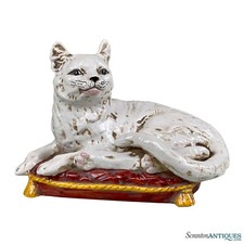 Vintage Porcelain Long-Neck Cat Figurine with Pink Bow and Gold Trim — listing 4
