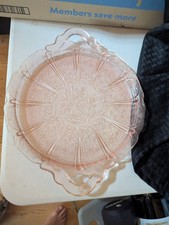Pink Depression Glass Cherry Blossom Pattern Serving Plate / Cake Plate