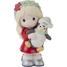Precious Moments Porcelain Bisque Figurine - Girl Feeding Teddy Bear in High Chair — listing 4