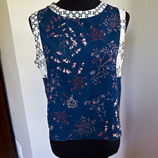 Sleeveless Floral Print Tank Blouse, Navy Multicolor — listing 5