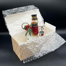 Ceramic Christmas Snowman Figurine Holding Small Santa/Snowbaby, Top Hat & Striped Scarf Yes - painted/impressed mark — listing 4