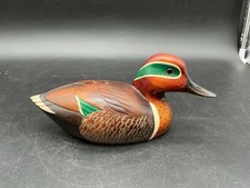 Signed Hand-Carved Green-Winged Teal Decorative Duck Decoy, Multi-Wood Inlay, Dated 1993 — listing 5