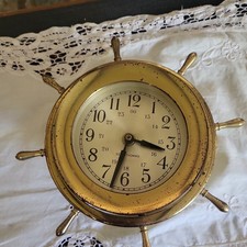 Nautical Ship's Wheel Wall Clock with Brass Porthole Dial — listing 3