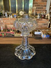 Antique EAPG Pressed Glass Pedestal Kerosene Oil Lamp with Chimney