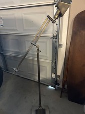 Vintage Brass Double-Arm Floor Lamp with Black Paper Shade