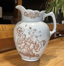 Antique Brown Transferware Milk Jug with Punch and Judy / Figural Portrait Motif — listing 2