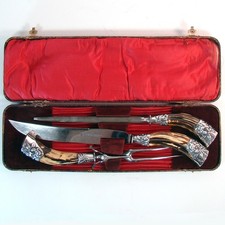 Antique 3-Piece Sterling Silver Handle Carving Set with Fork, Knife & Sharpening Steel