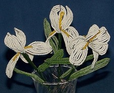 Vintage 1930s French Beaded Iris Flower, Blue Glass Seed Beads with Green Bud, 6 in. Long — listing 2