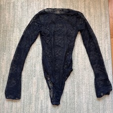 Black Lace Long Sleeve Bustier Thong Bodysuit — listing 5