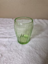 Vintage Green Uranium Glass Tumbler with Etched Floral Design, 5.5 inches — listing 2