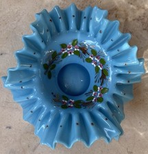Vintage Blue Ruffled Edge Ribbed Glass Brides Bowl — listing 2