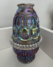 Vintage Iridescent Carnival Glass Ginger Jar Table Lamp with Pleated Shade