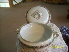 Vegetable-Motif Ceramic Serveware Set: Covered Tureen and Two Oval Platters Maker's mark / backstamp, listing 3