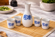 Sho Chiku Bai Japanese Porcelain Sake Cup with Blue Pine-Bamboo-Plum Motif and Gold Rim — listing 5