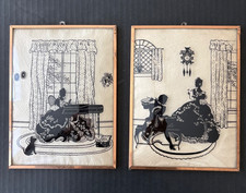 Pair of Antique Reverse-Painted Convex Glass Landscape Pictures in Oval Tiger-Grain Frames — listing 4