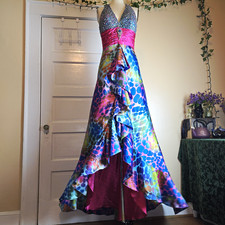 Jovani Hot Pink Satin Formal Gown with Rhinestone Cutout Back, Size 6, listing 5