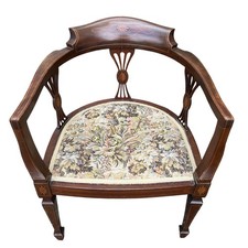 Antique Edwardian Carved Mahogany Upholstered Tub Armchair in Green Velvet — listing 5