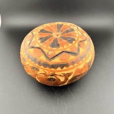 Hand-Carved Dried Gourd Art Vessel with Sunflower Motif, Signed John McNutt 2020
