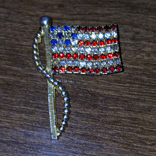 American Flag Brooch Pin with Pavé Blue, Red & White Stones (Sapphire/Ruby/Diamond Style)