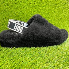 UGG Fluff Yeah Slide Slippers, Black with White Logo Strap, Women's Size 7, listing 2