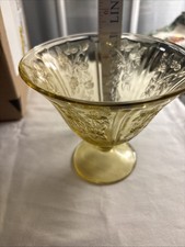 Vintage Yellow Topaz Depression Glass Covered Candy Dish with Embossed Roses & Pointed Finial — listing 3
