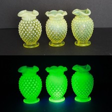 Vaseline Uranium Glass Hobnail Opalescent Wine Goblet, 5 inches