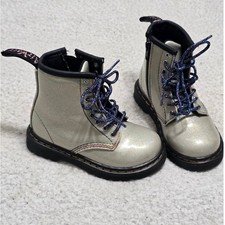Dr. Martens 1460 Toddler Boots in Gunmetal Glitter Patent, 8-Eyelet with Side Zip — listing 4