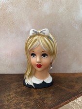 Vintage 1950s Ceramic Lady Head Vase with Pink Hat and Gold Trim — listing 5