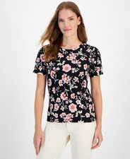 Nautica Jeans Women's Black Floral Print Short-Sleeve Tee, Size L — listing 6