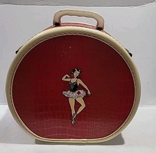 Vintage Child's Round Train Case / Hat Box - Mary Mary Quite Contrary, Red with White Trim (8" x 7.5" x 4")