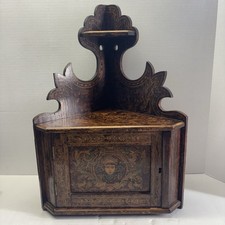 Antique Renaissance Revival Marble-Top Corner Cabinet with Carved Lion Masks