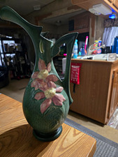 Roseville Pottery Clematis Ewer in Green, Mid-Century Art Pottery Pitcher — listing 3