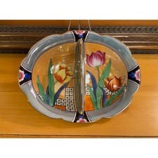 Vintage Art Deco Hand-Painted Lusterware Ashtray, Made in Japan, Lightning Bolt Border with Floral Center — listing 6
